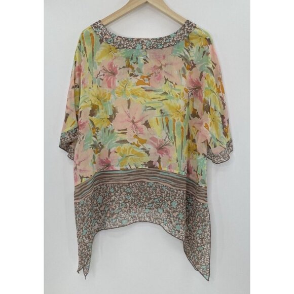 Coldwater Creek 100% Silk Asymmetrical Sheer Floral Blouse Sz S/M Fairycore Boho - Picture 2 of 12